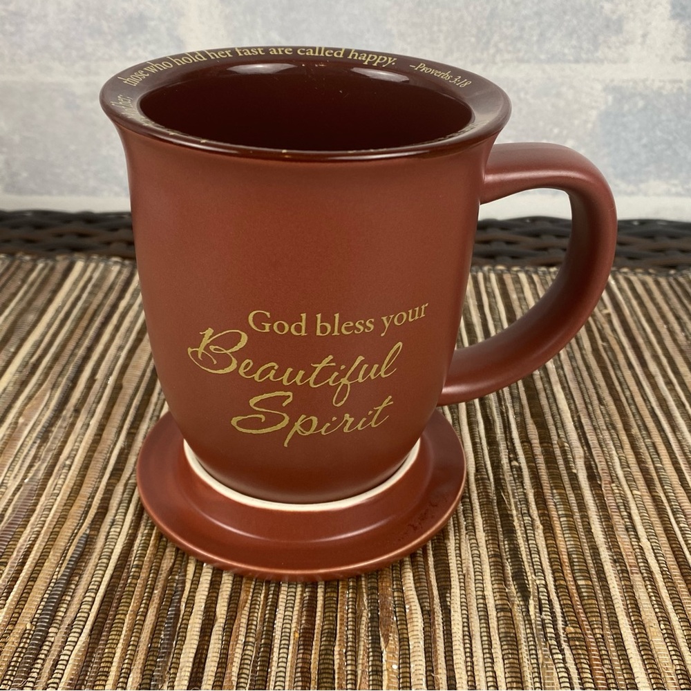 NWOT Abbey Press Mug with Top/Coaster “God Bless Your Beautiful Spirit”